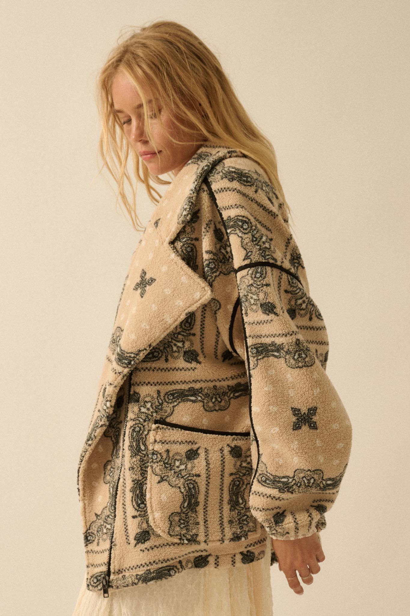 Saddle Song Bandana-Print Fleece Lapel Jacket
