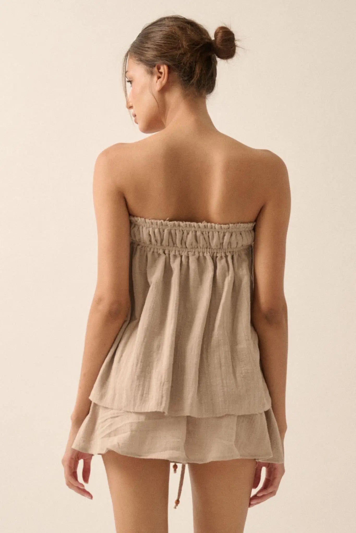Fresh Breeze Textured Cotton Strapless Tunic Top