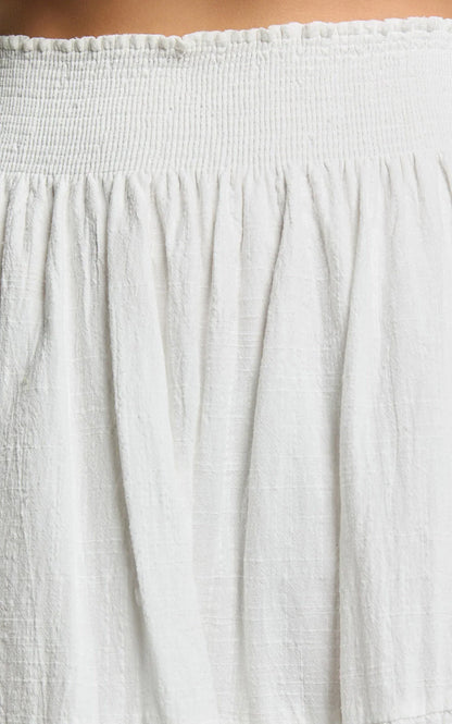 Ruby Midi Skirt - Shirred High Waist Cotton Tiered Skirt in Off White