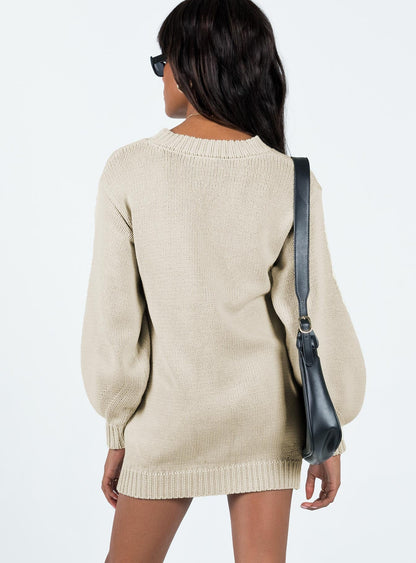 Harmony Balloon Sleeve Knit Mini Dress Beige