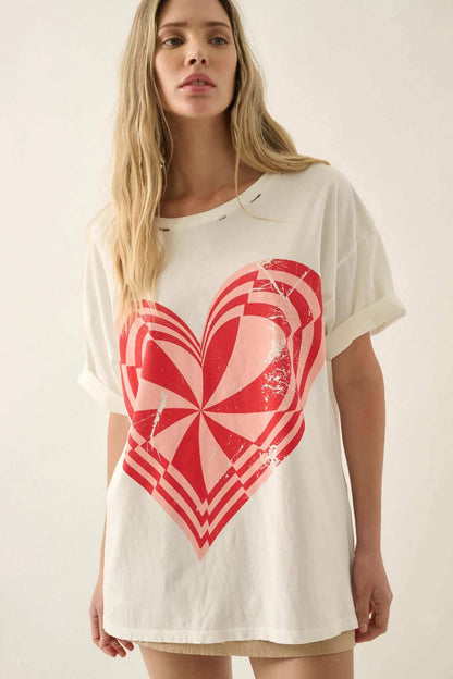 Crazy Love Op-Art Heart Distressed Graphic Tee