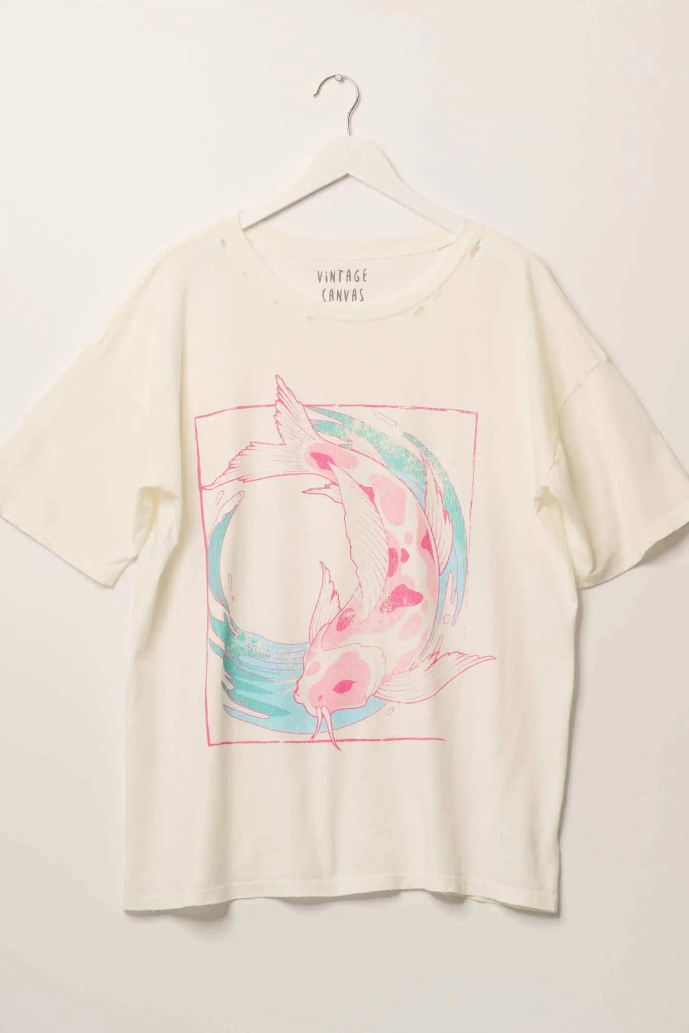 Playing Koi Oversized Distressed Grpahic Tee