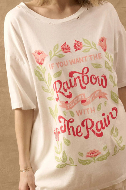 Rain and Rainbow Distressed Oversize Graphic Tee