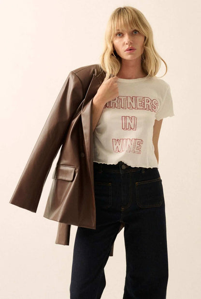 Partners In Wine Cropped Lettuce-Edge Graphic Tee