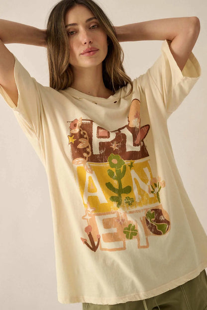 Planet Earth Vintage-Wash Distressed Graphic Tee