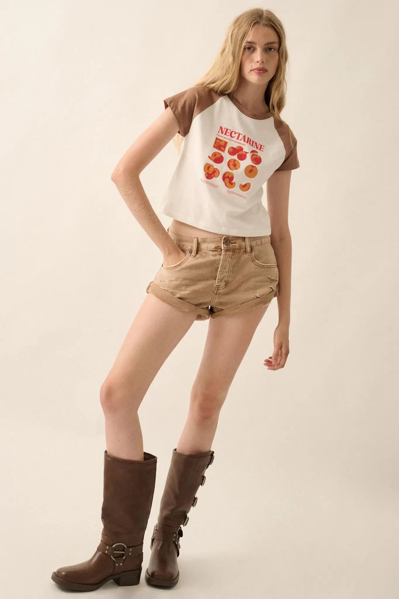 Nectarine Cropped Raglan Graphic Baby Tee