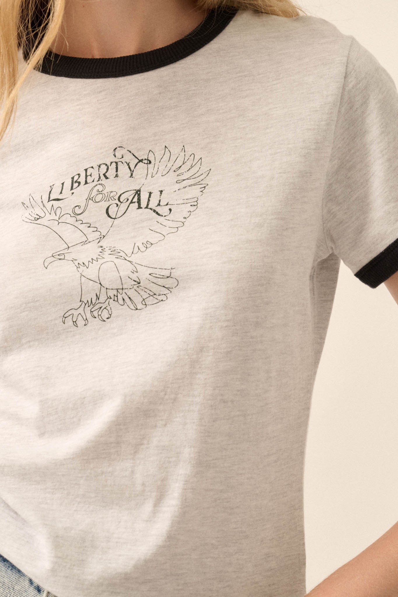 Liberty for All Vintage-Print Graphic Ringer Tee