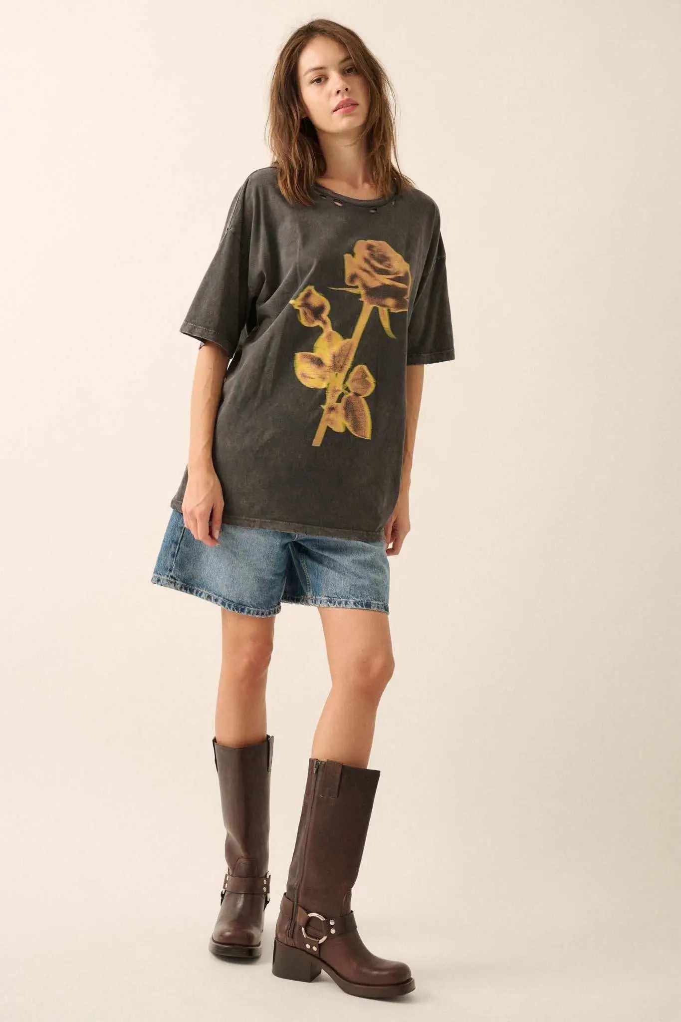 Golden Rose Oversized Distressed Graphic Tee