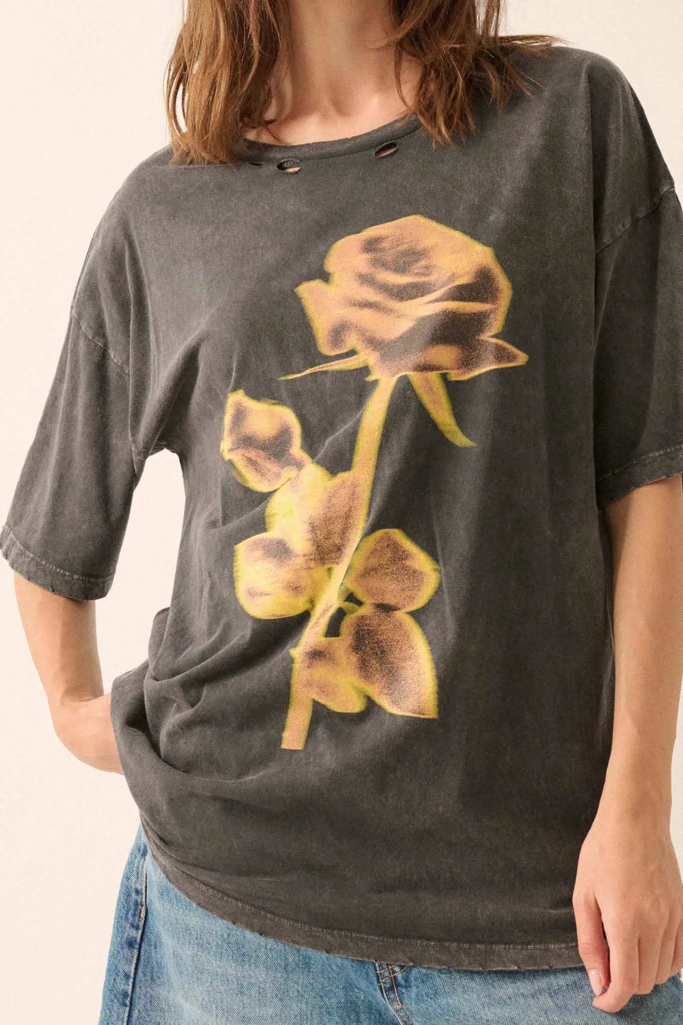 Golden Rose Oversized Distressed Graphic Tee