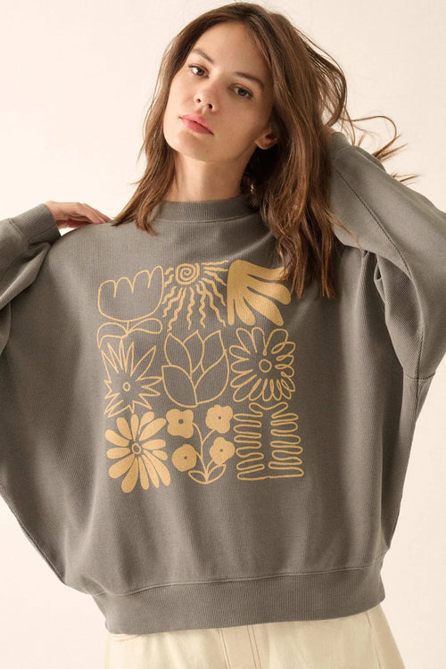 Doodle Garden Oversize Thermal Graphic Top