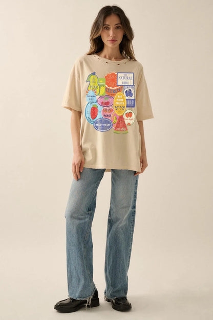 Fruit Stickers Distressed Oversize Graphic Tee
