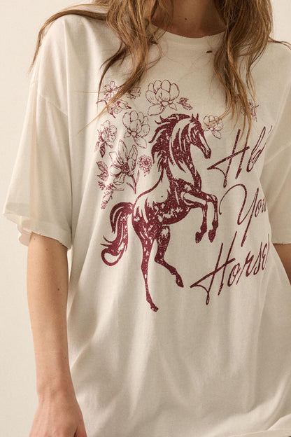 Hold Your Horses Distressed Floral Graphic Tee