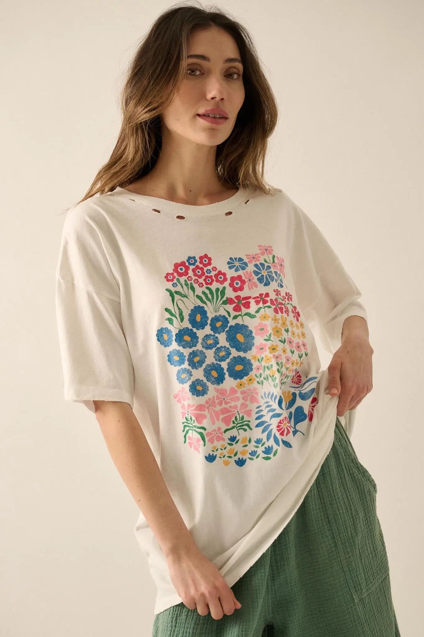 Flower Girl Distressed Oversize Floral Graphic Tee