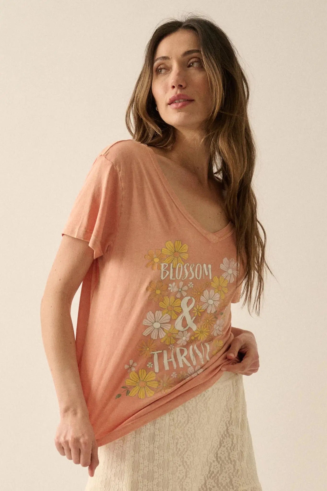 Blossom & Thrive Floral V-Neck Graphic Tee
