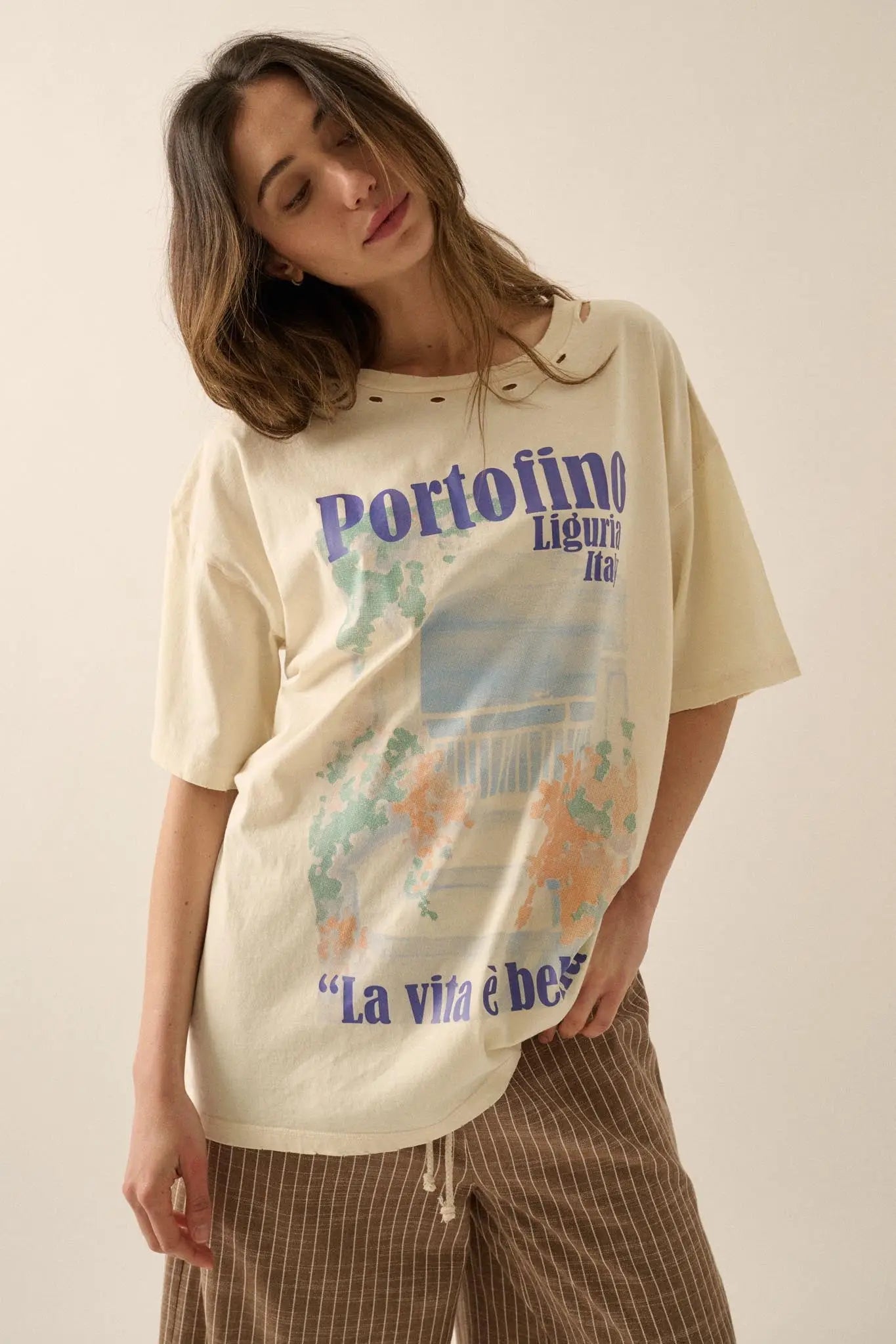 Portofino Italy Distressed Oversize Graphic Tee