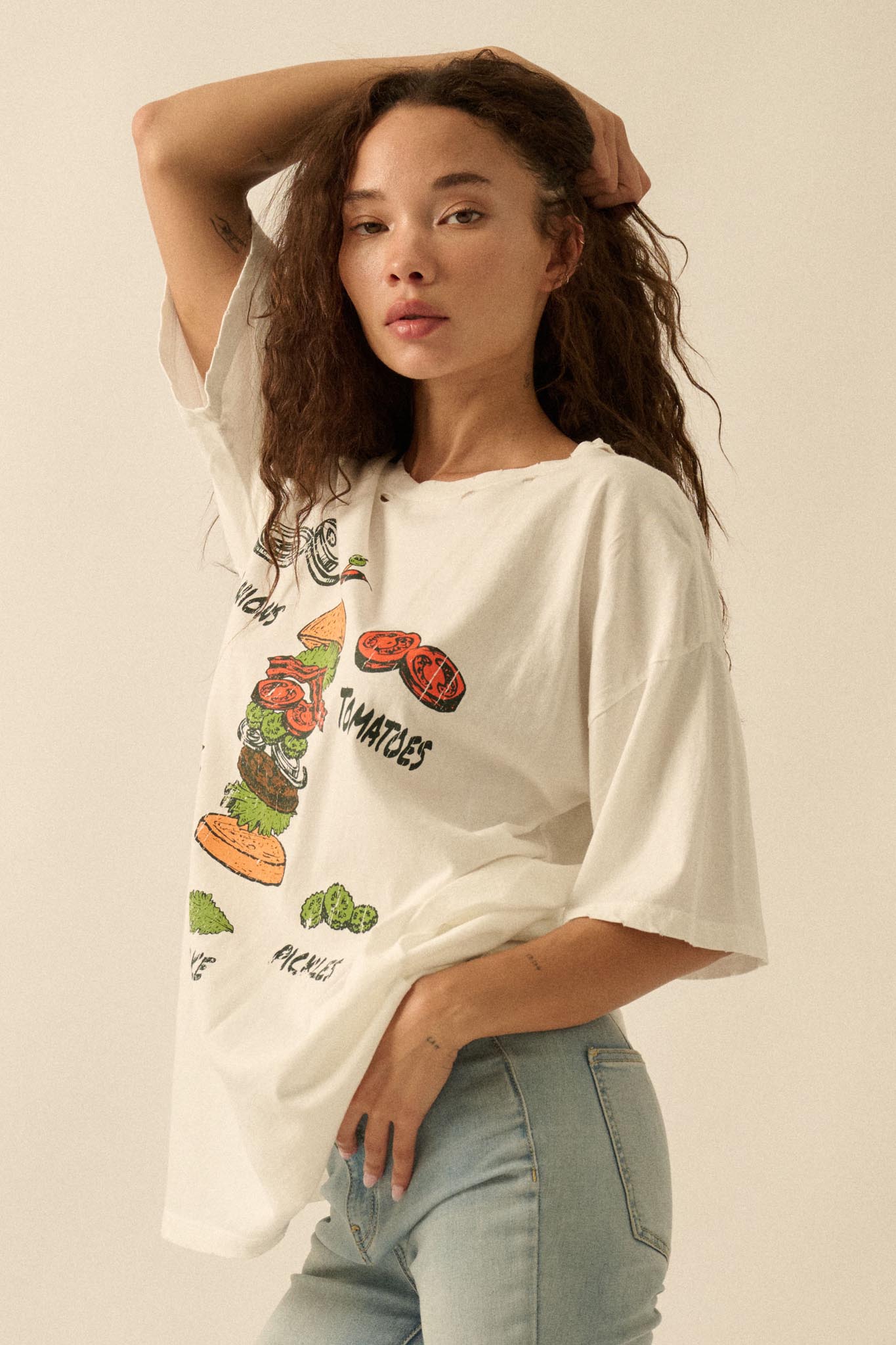 Burger Time Distressed Oversize Graphic Tee