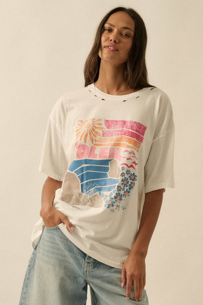 Soleil Beach Distressed Oversize Graphic Tee