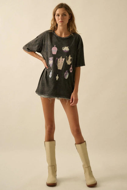 Pretty Pottery Vintage-Wash Oversize Graphic Tee