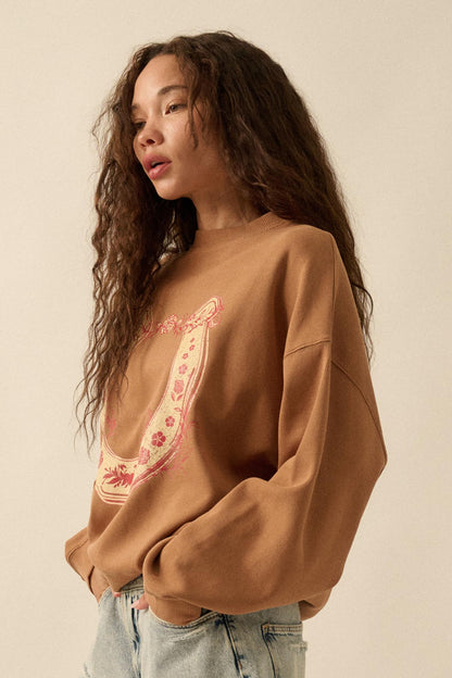 Floral Horseshoe Oversize Thermal Graphic Top