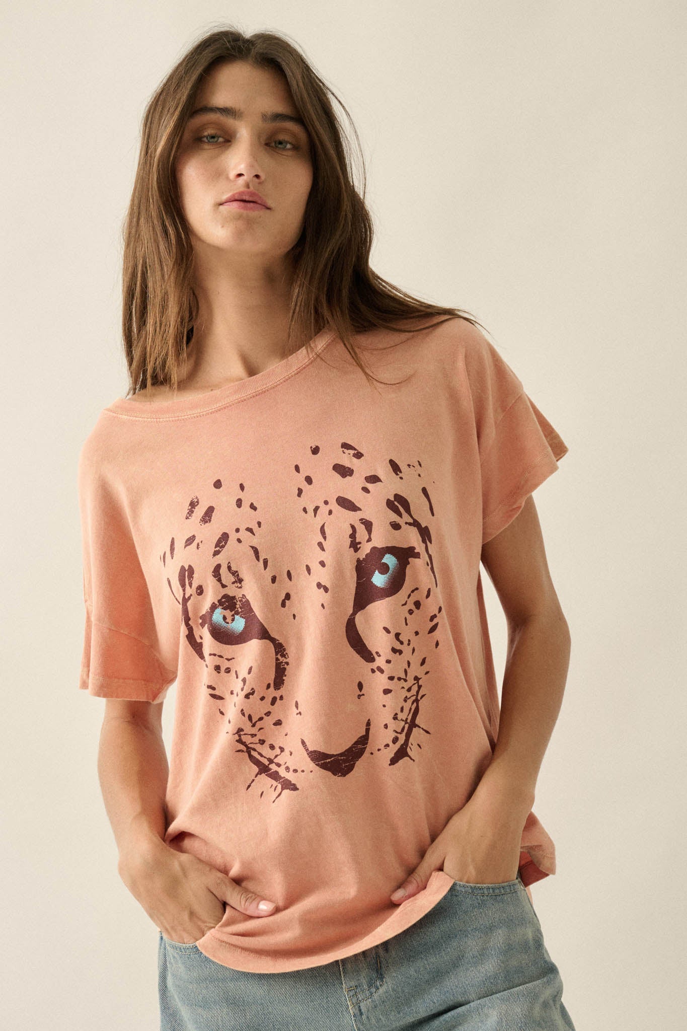 Hungry Eyes Vintage-Wash Cheetah Graphic Tee