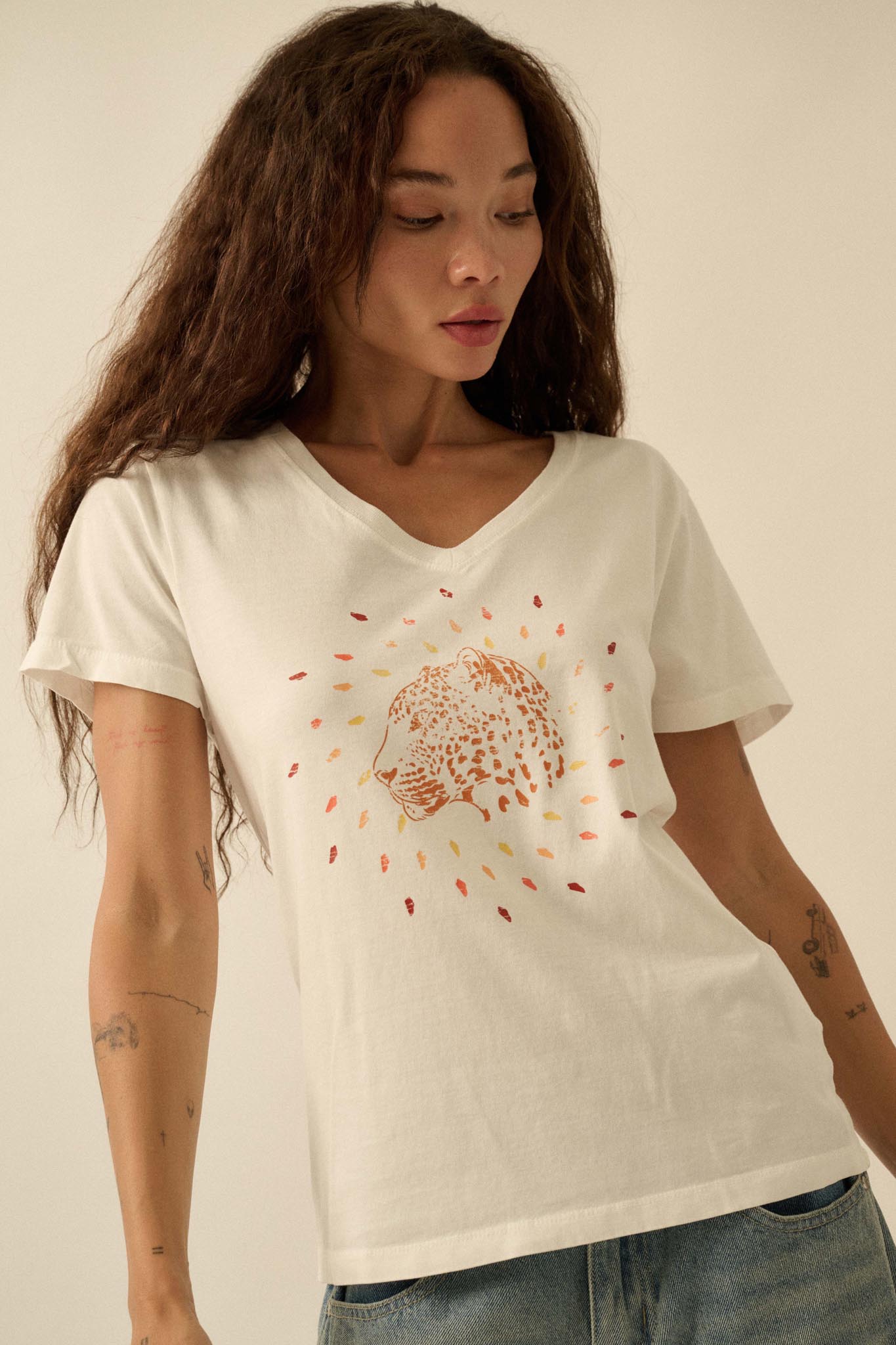 Loyal Leopard Vintage-Print V-Neck Graphic Tee