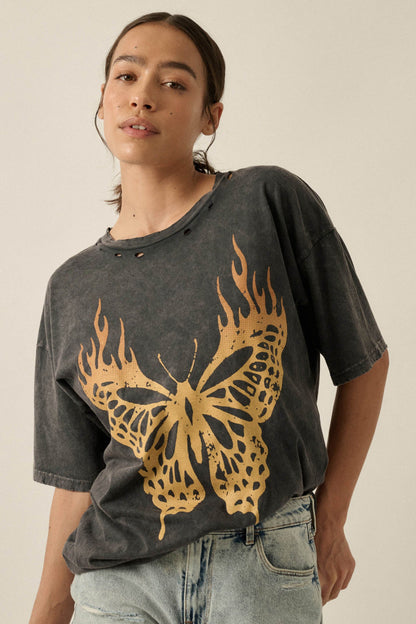 Burning Beauty Distressed Butterfly Graphic Tee