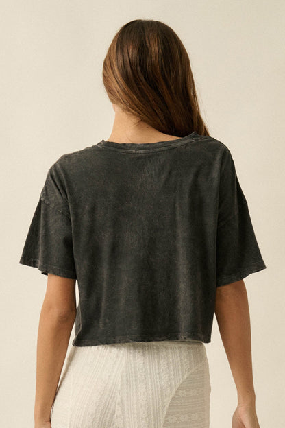 Blooming Rose Vintage-Wash Cropped Graphic Tee