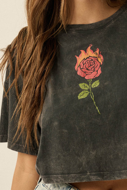 Burning Rose Vintage-Wash Cropped Graphic Tee