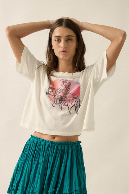 Cowgirl Ride Vintage-Print Cropped Graphic Tee