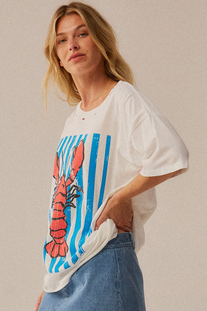 Lobster Lagoon Distressed Oversize Graphic Tee