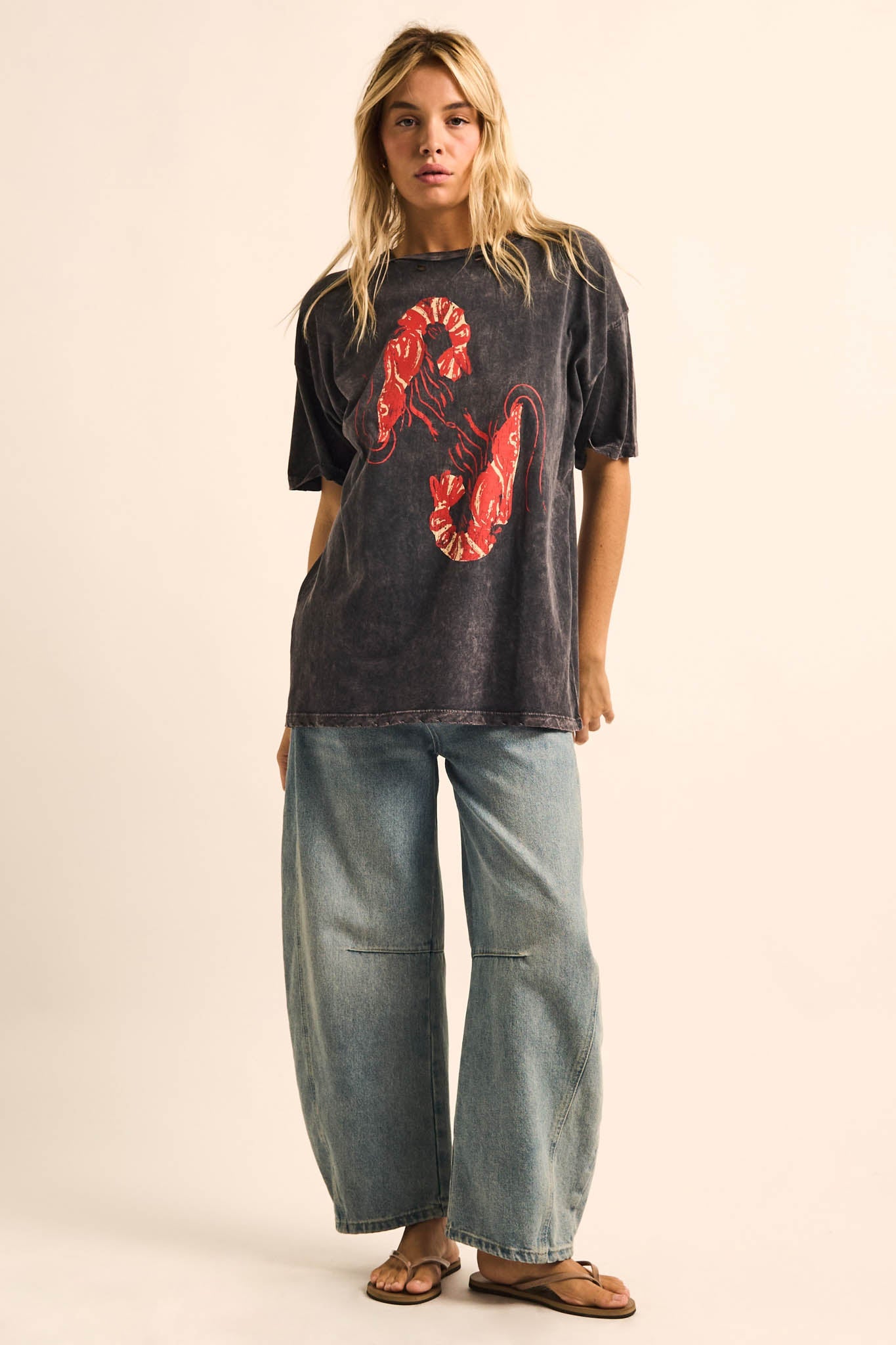 Crawdad Song Vintage-Wash Oversize Graphic Tee