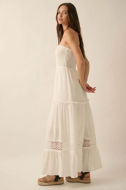 Free at Heart Lace-Inset Strapless Maxi Dress