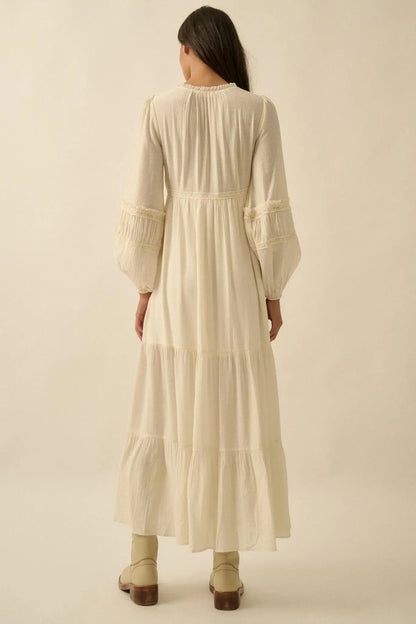 Love Abounds Button-Up Balloon-Sleeve Maxi Dress
