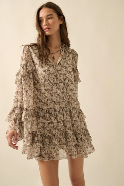 Beautiful Embrace Floral Chiffon Ruffle Mini Dress