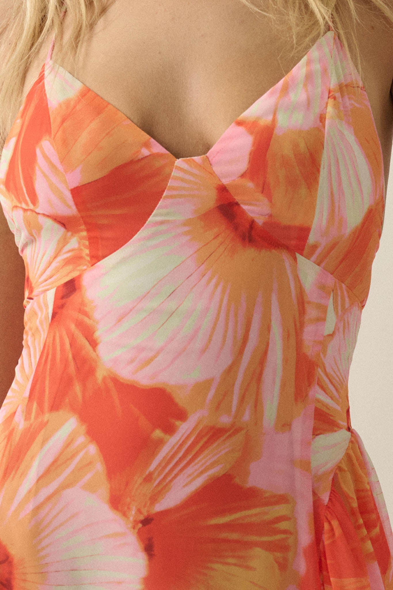 Blooming Isle Floral Chiffon Cross-Back Maxi Dress