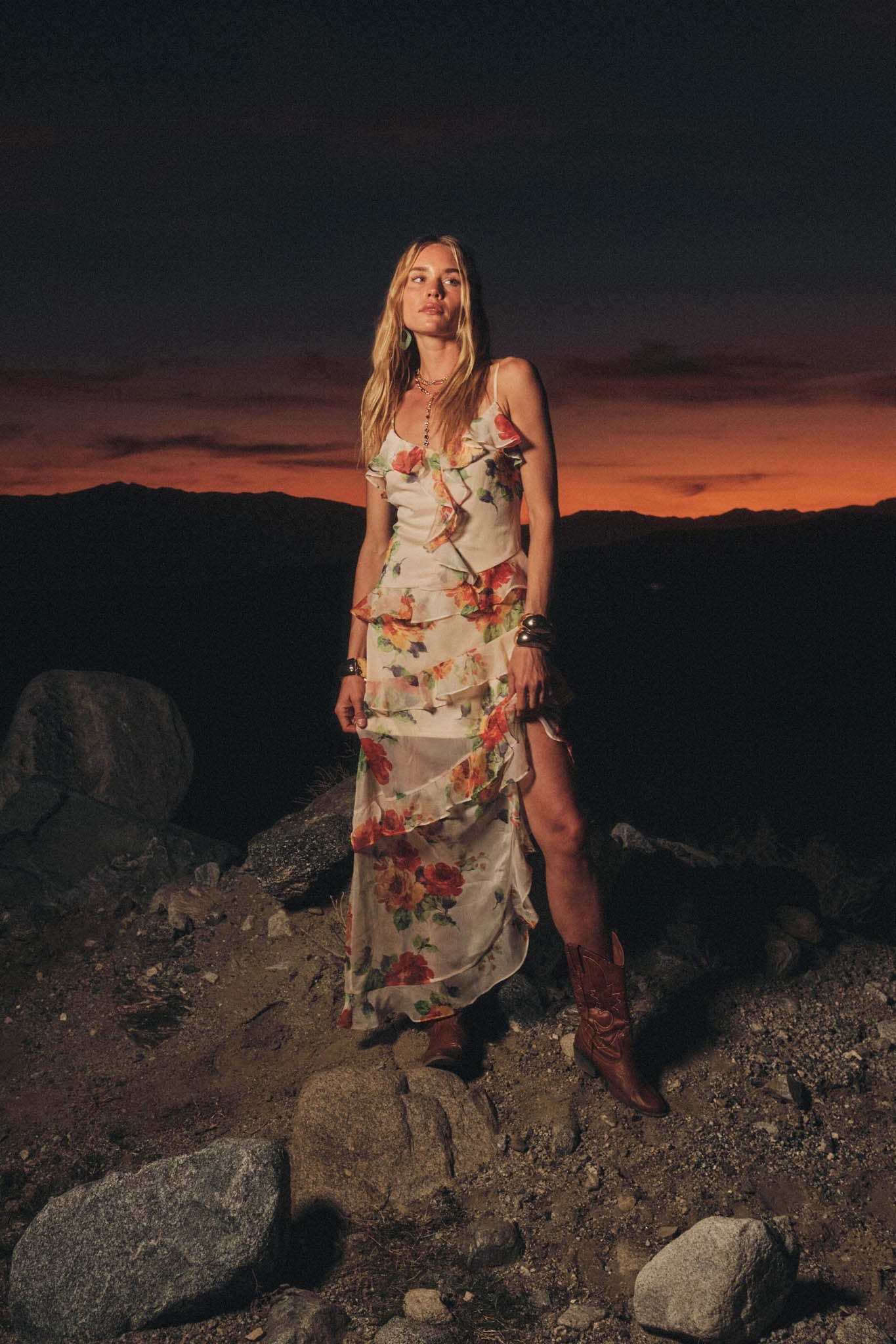 Pure Enchantment Floral Chiffon Ruffle Maxi Dress