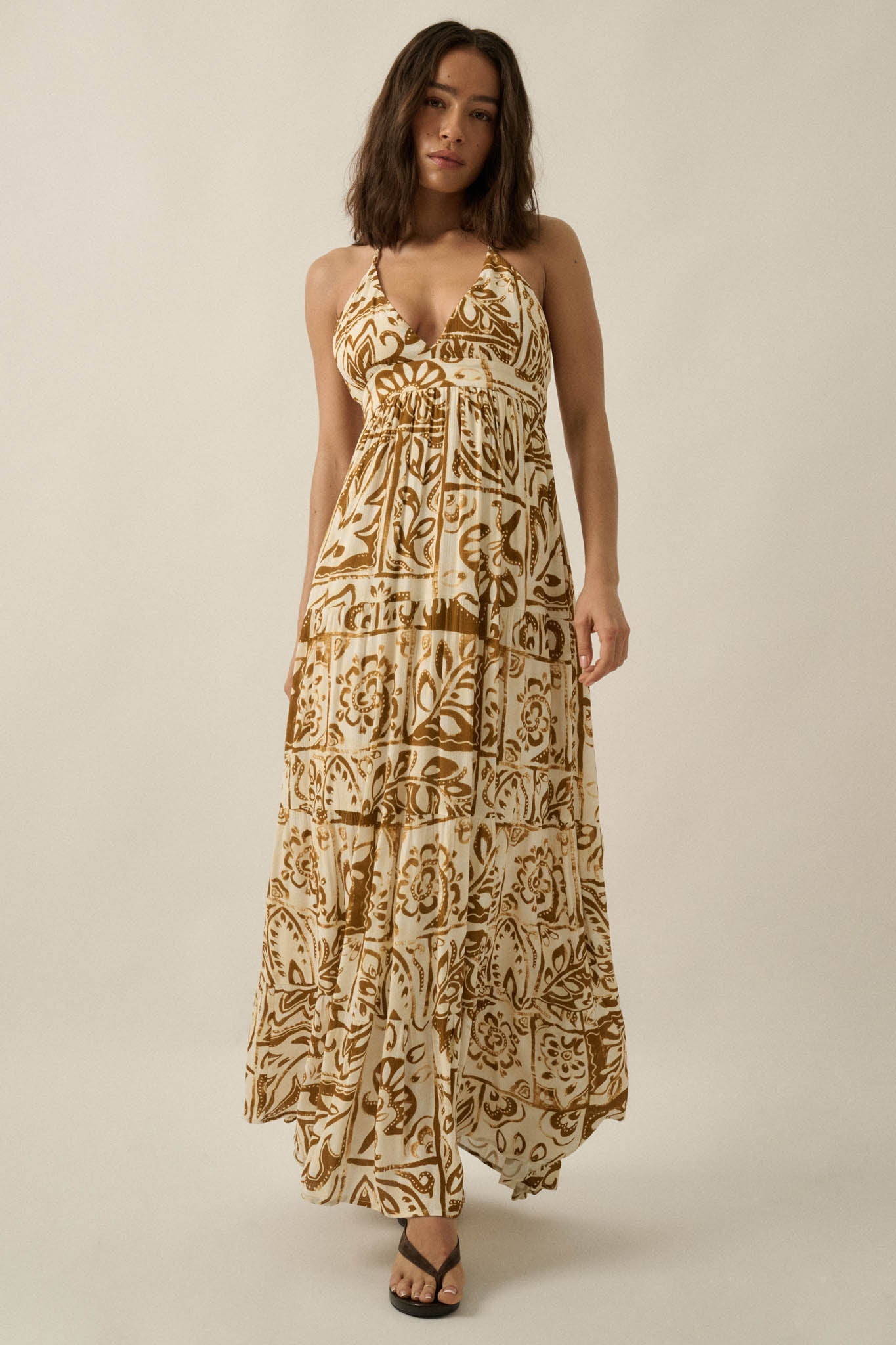 Nomadic Soul Abstract Floral-Print Halter Maxi Dress