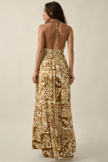 Nomadic Soul Abstract Floral-Print Halter Maxi Dress