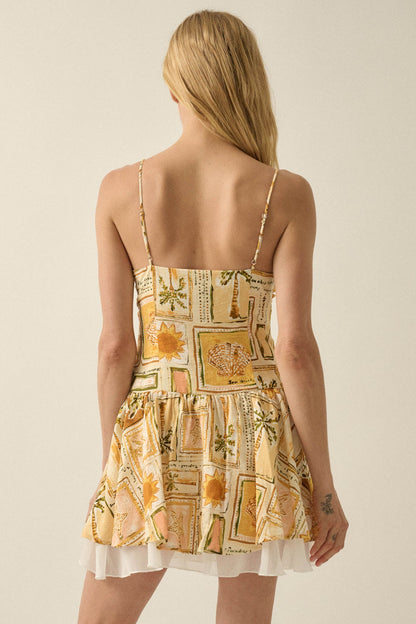 Pretty in Paradise Tropical-Print Drop-Waist Mini Dress