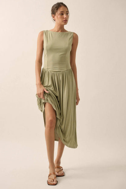 Best Day Sleeveless Drop-Waist Modal Midi Dress