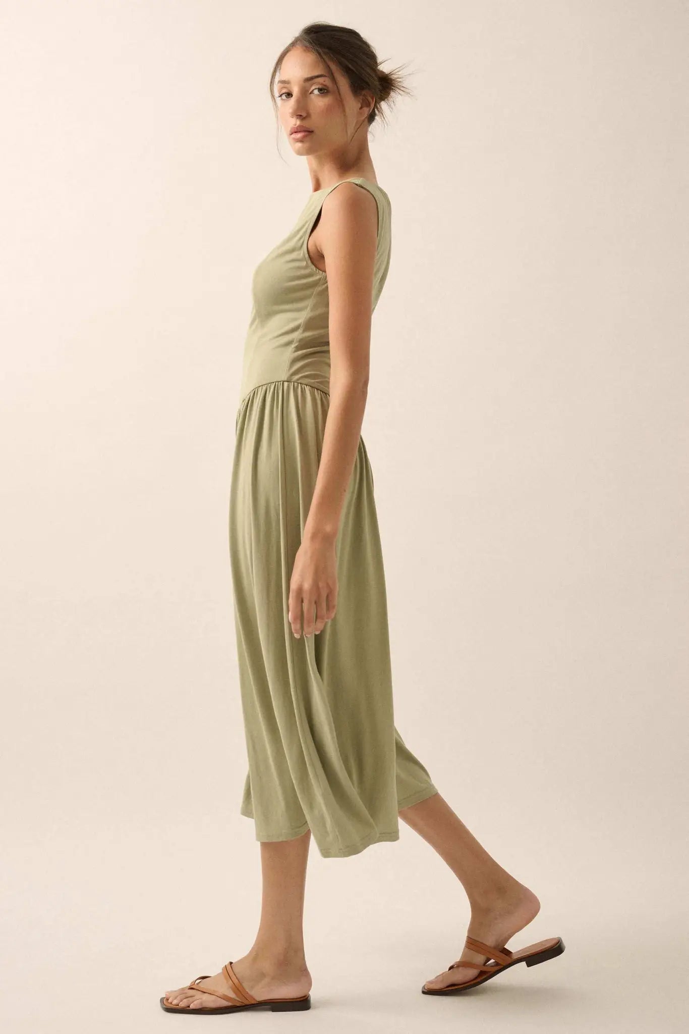 Best Day Sleeveless Drop-Waist Modal Midi Dress
