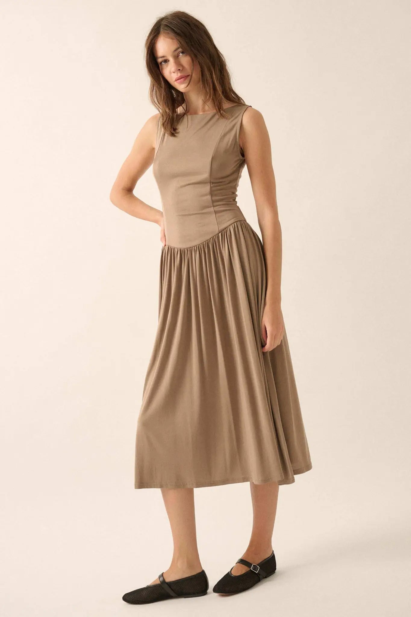 Best Day Sleeveless Drop-Waist Modal Midi Dress
