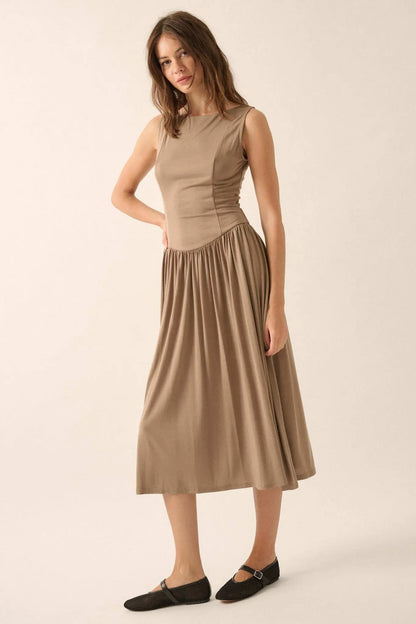 Best Day Sleeveless Drop-Waist Modal Midi Dress