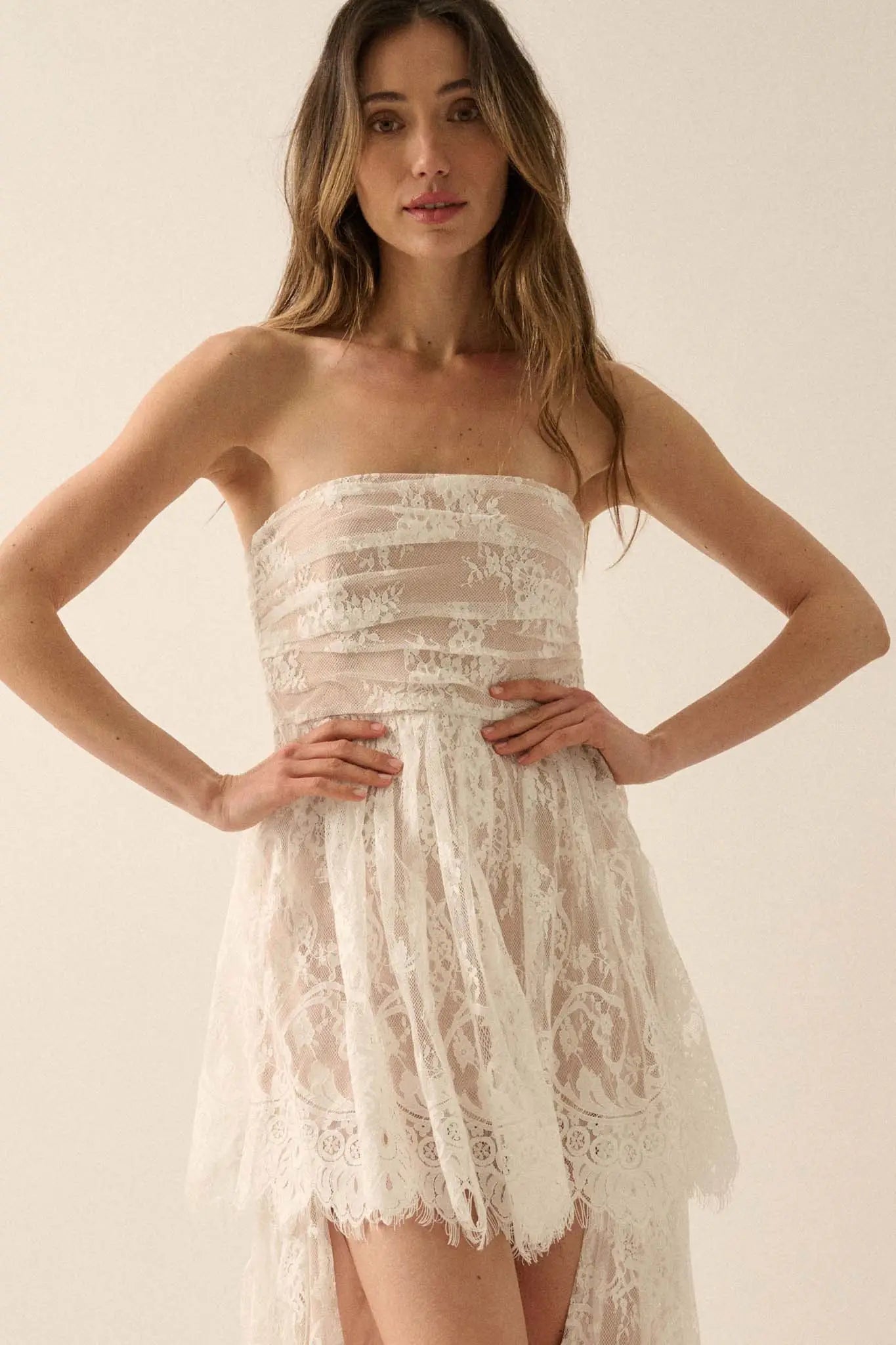 Dreams of Love Layered Lace High-Low Maxi Dress