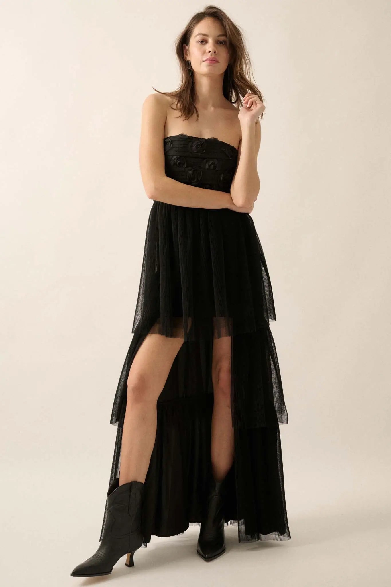 Blooming Beauty 3D Floral Lace High-Low Maxi Dress