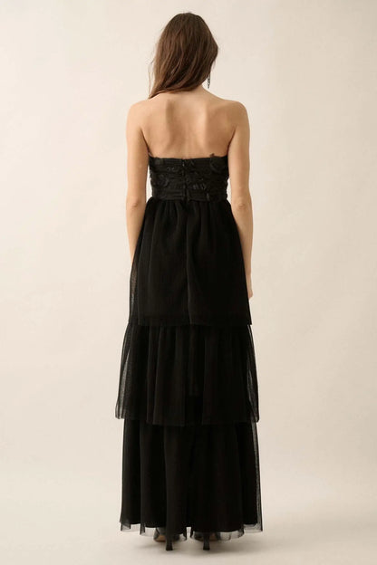 Blooming Beauty 3D Floral Lace High-Low Maxi Dress