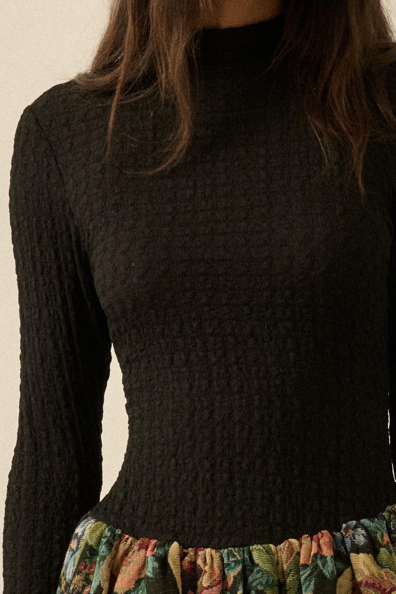 Blooming Brocade Knit and Floral Tapestry Mini Dress