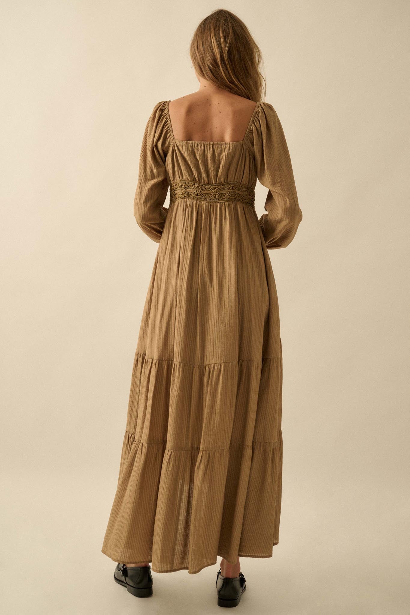 Love Song Striped Button-Front Tiered Maxi Dress