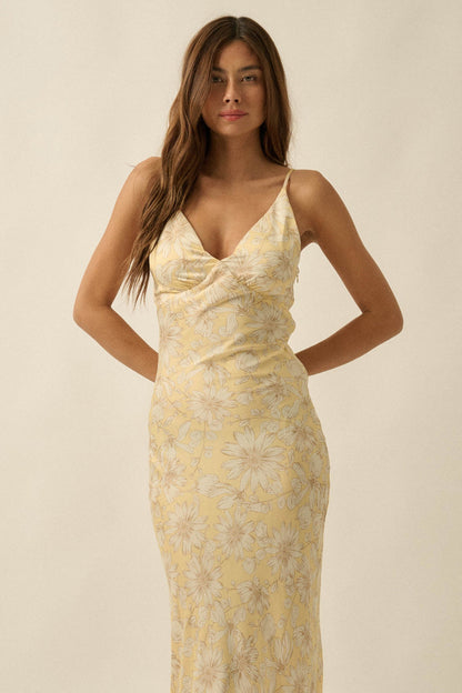 Darling Daisy Floral Satin Maxi Slip Dress