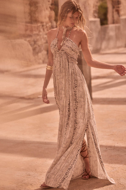 Just Wander Abstract-Print Tie-Back Halter Maxi Dress